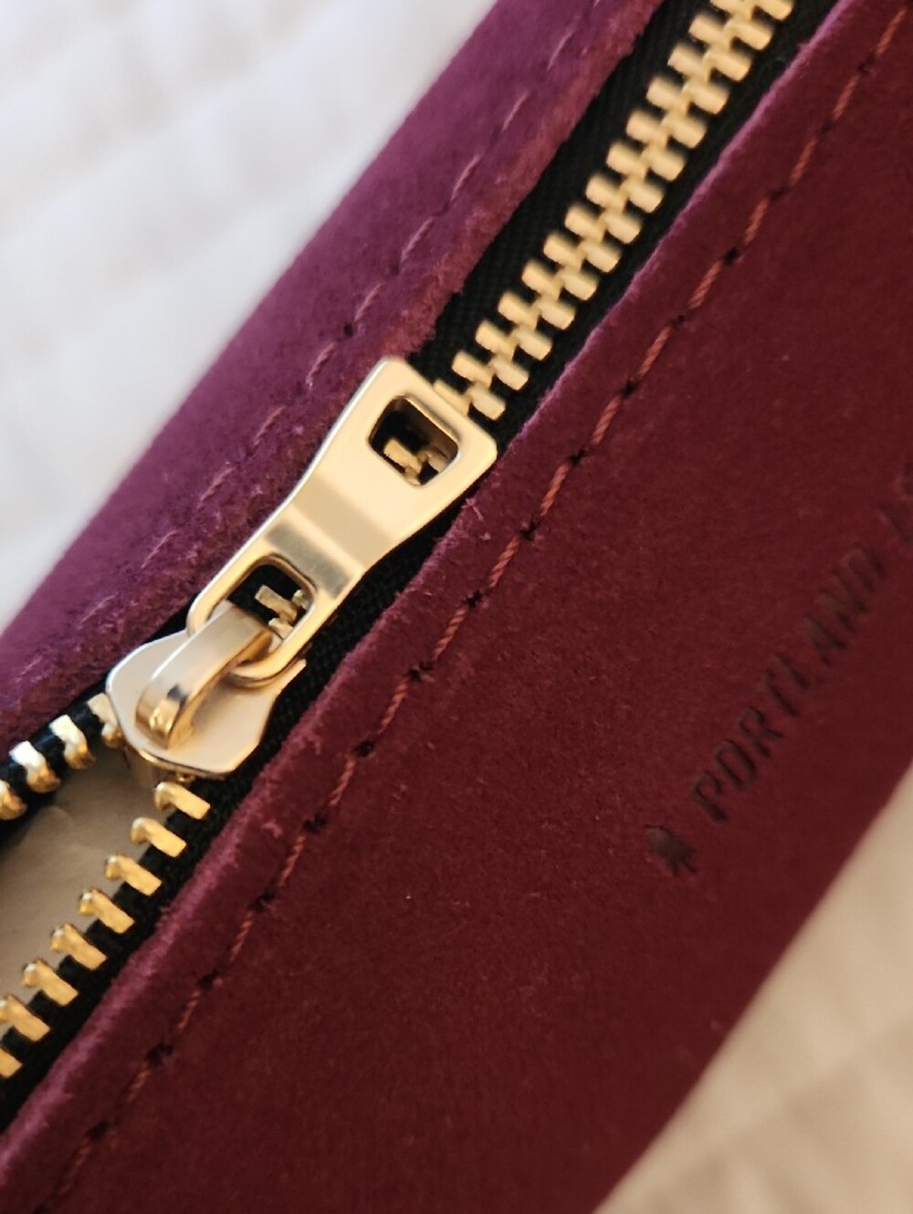 Portland Leather Women's Burgundy Suede Utility Pouch In SuperBloom color. - Picture 3 of 6